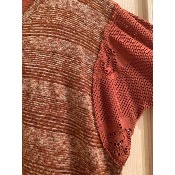 Free People Oversized Rust Orange Sweater with Lace Accents Women’s Size Small - Picture 9 of 13